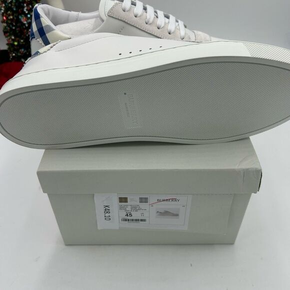 Men’s Burberry robin white/blue low top leather sneakers size 45 made in Italy - Picture 10 of 11